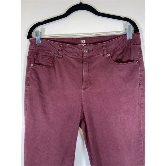Liz Claiborne Womens Burgundy Soft  Pants Size 8 Stretch Cotton Twill Mid Rise - Picture 3 of 11